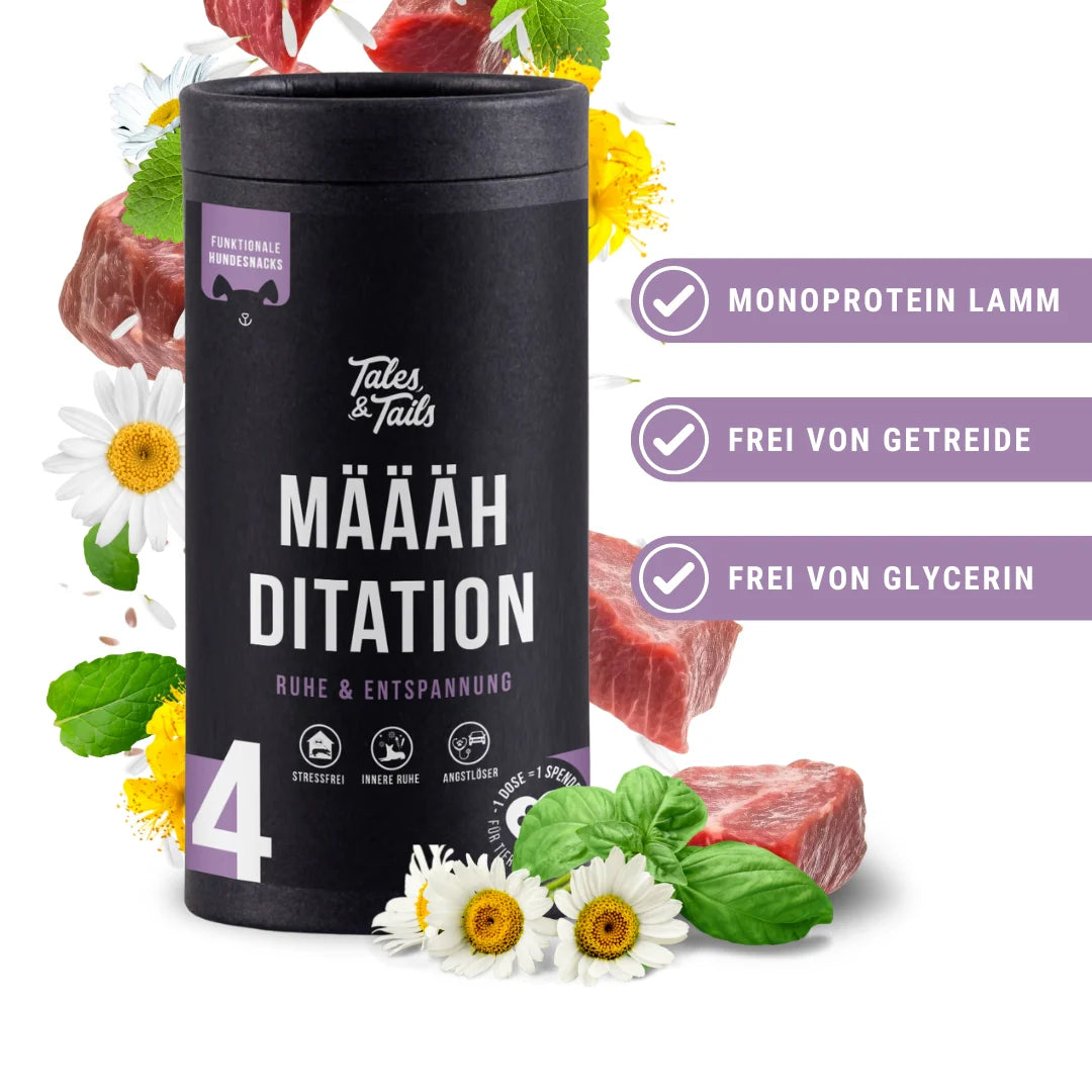 Viszlát stressz, helló nyugalom - Funkcionális jutalomfalat kutyáknak - Maaahditation - 15gr TESZT csomag