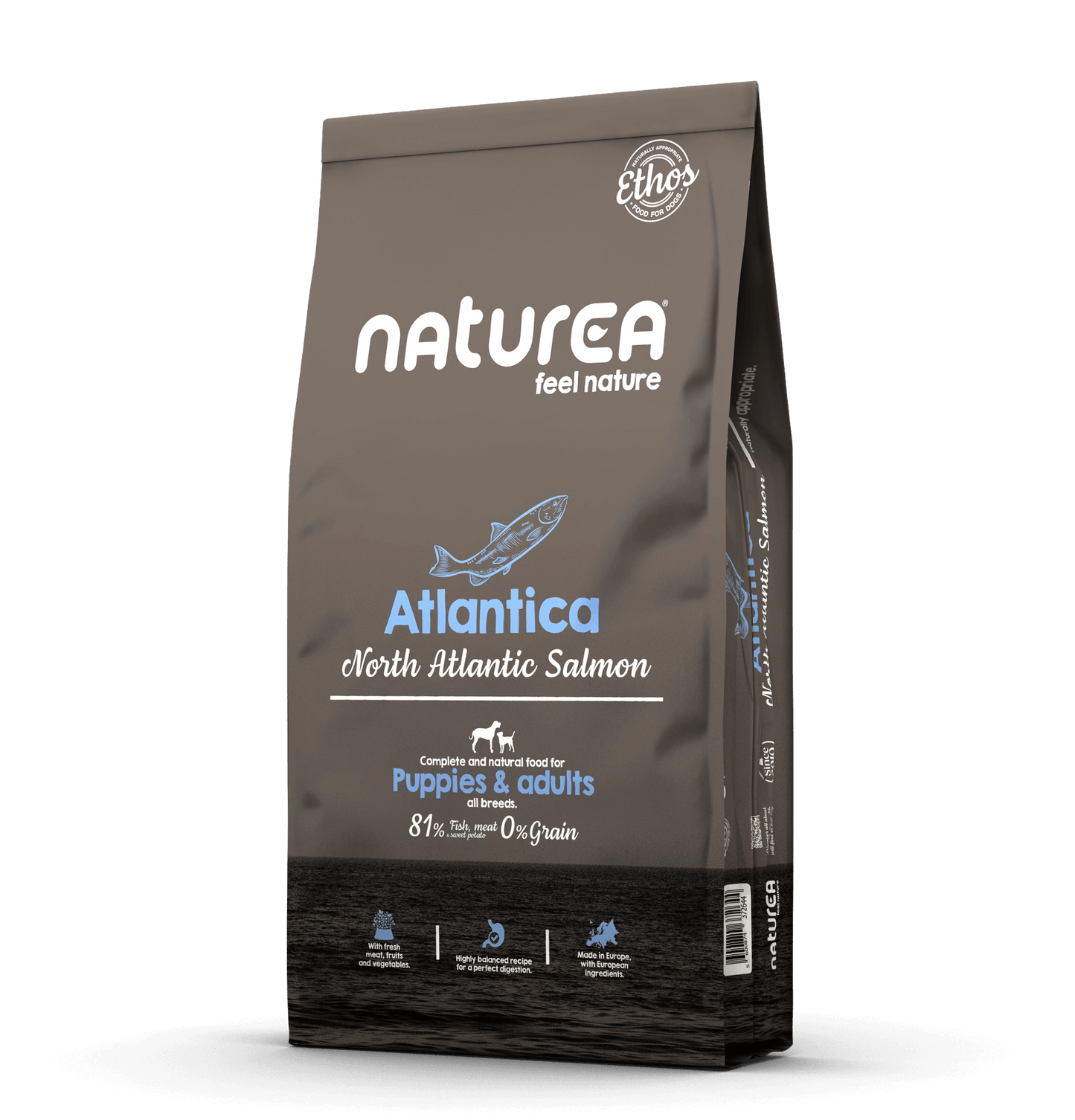 Naturea Atlantica hipoallergén lazacos kutyatáp csomagolás