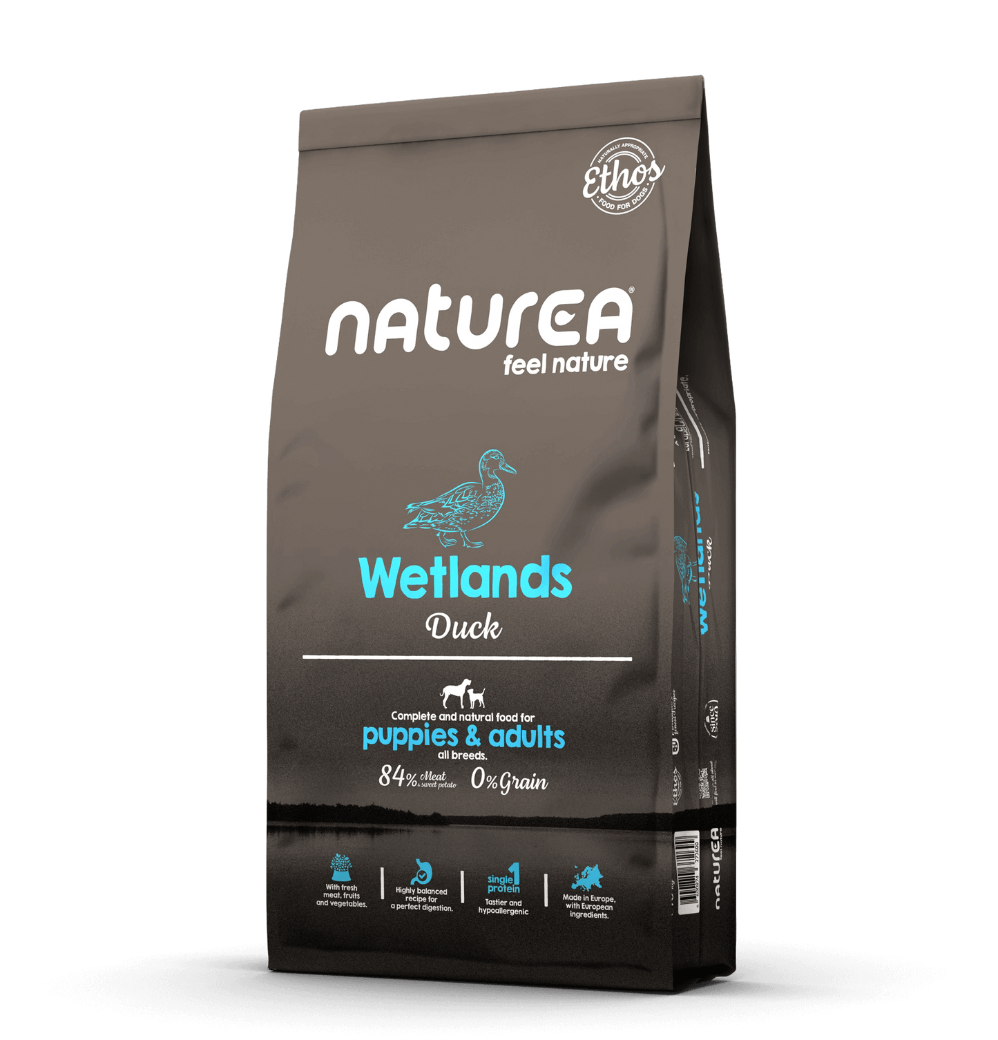 Naturea ETHOS Wetlands Free Range Duck | Hipoallergén Kutyatáp kölyök és felnőtt kutyáknak - Kóstoló csomag 100gr