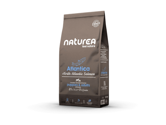 Naturea Atlantica hipoallergén lazacos kutyatáp csomagolás