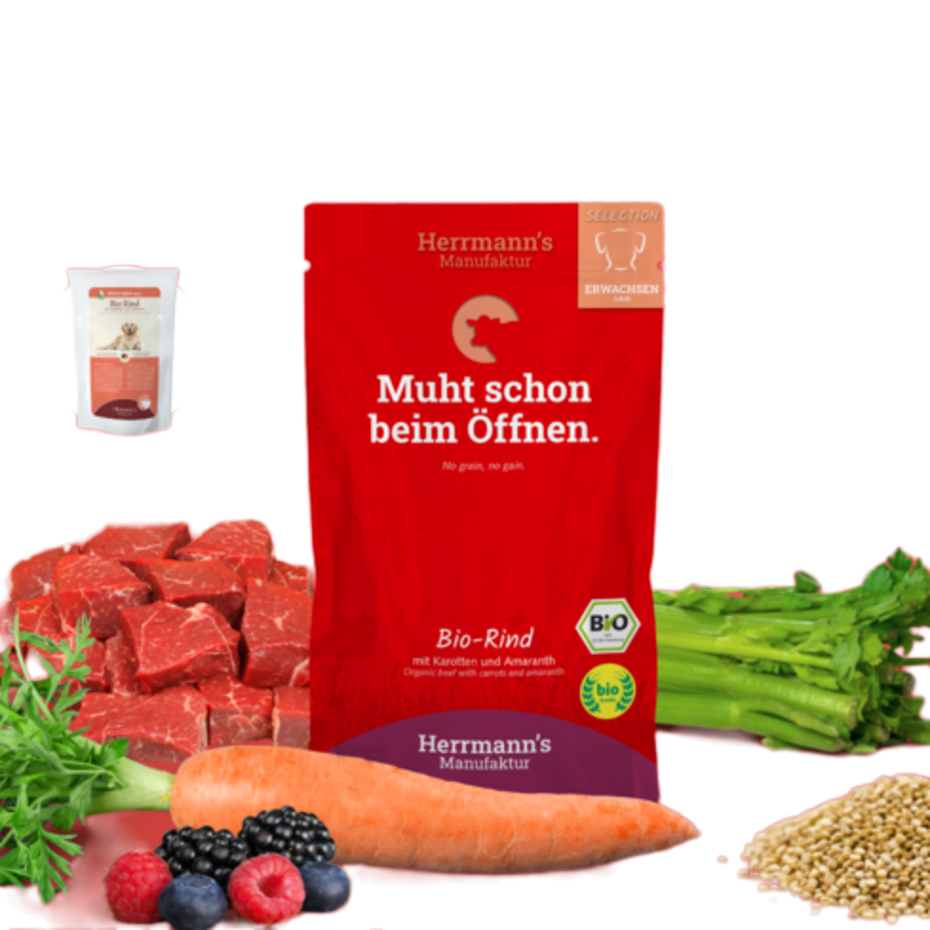 Herrmanns's BIO Marhahús párolt menü felnőtt kutyáknak - 150gr