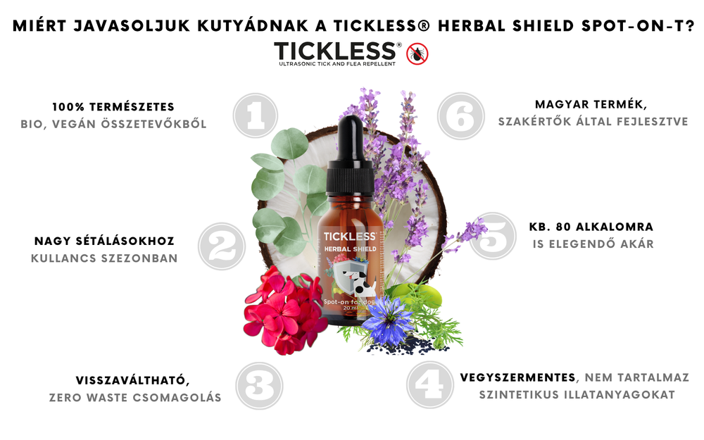 TICKLESS - 100% természetes illóolajkeverék - élősködők ellen kutyáknak - előnyei