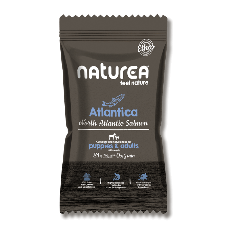 Naturea ETHOS North Atlantic Salmon - Hipoallergén Lazacos Kutyatáp kölyök és felnőtt kutyáknak - Kóstoló csomag - 100gr