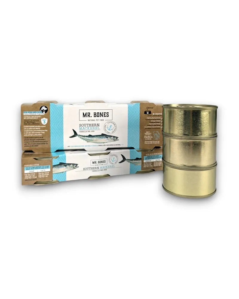 Főtt makréla a konzervdobozban – Képen a Mr. Bones Fresh Topper nedves eledel