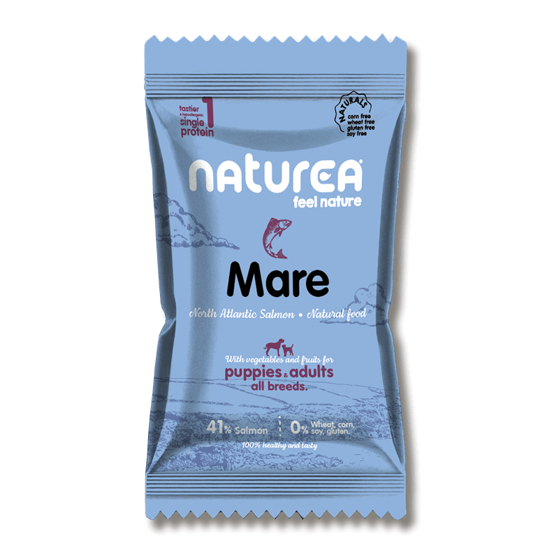 Naturea Naturals MARE - Lazac - Hipoallergén táp kölyök és felnőtt kutyáknak - Kóstoló csomag - 100gr