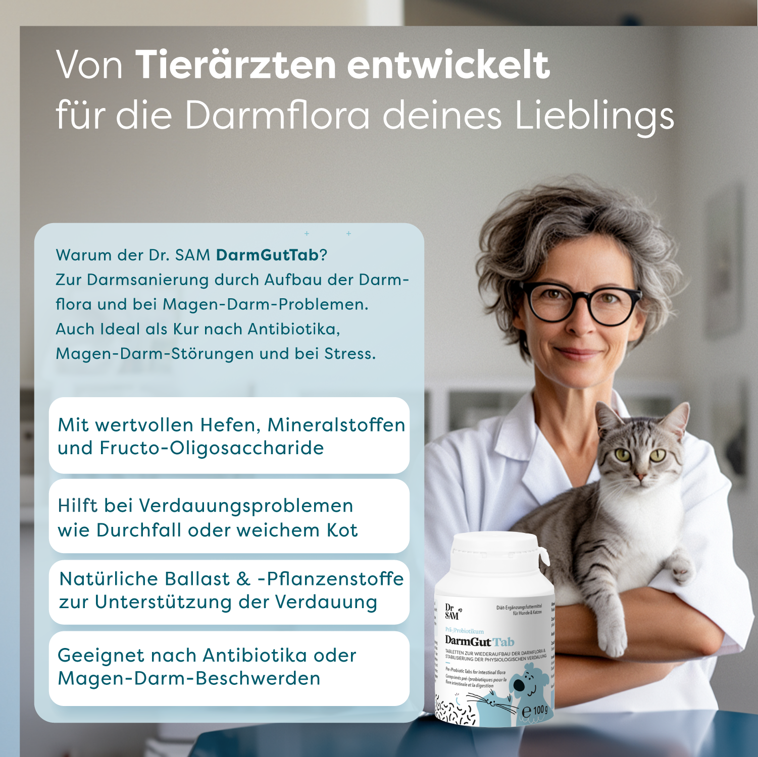 Dr SAM DarmGut Tab - pre és probiotikum kutyáknak és macskáknak - állatorvosok által fejlesztve