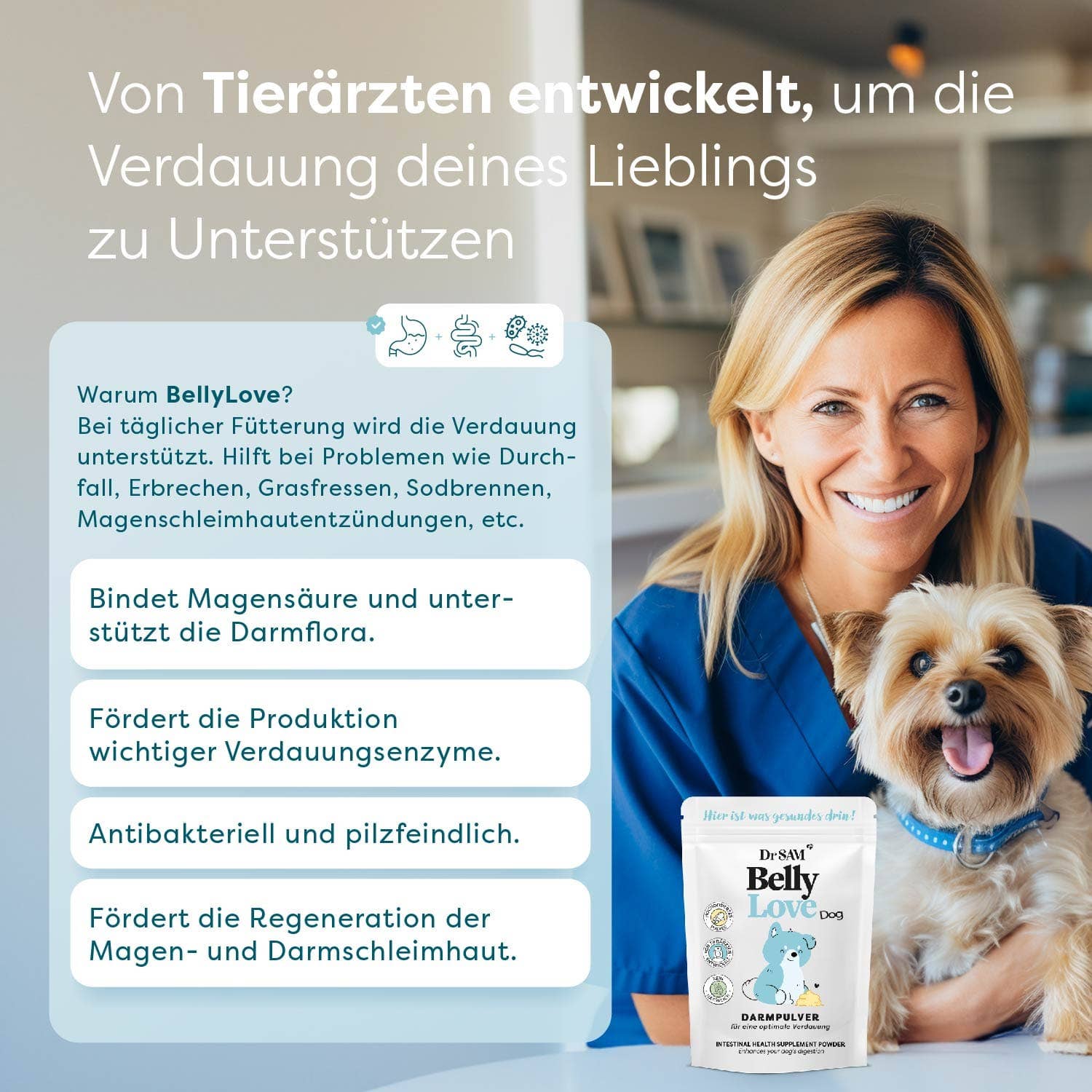 Dr. SAM BellyLove Dog emésztéstámogató por állatorvosok javaslatával