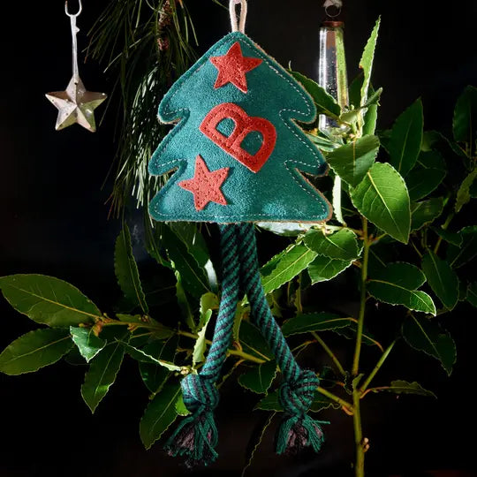 Karácsonyi játék kutyáknak natúr bőrből és jutából