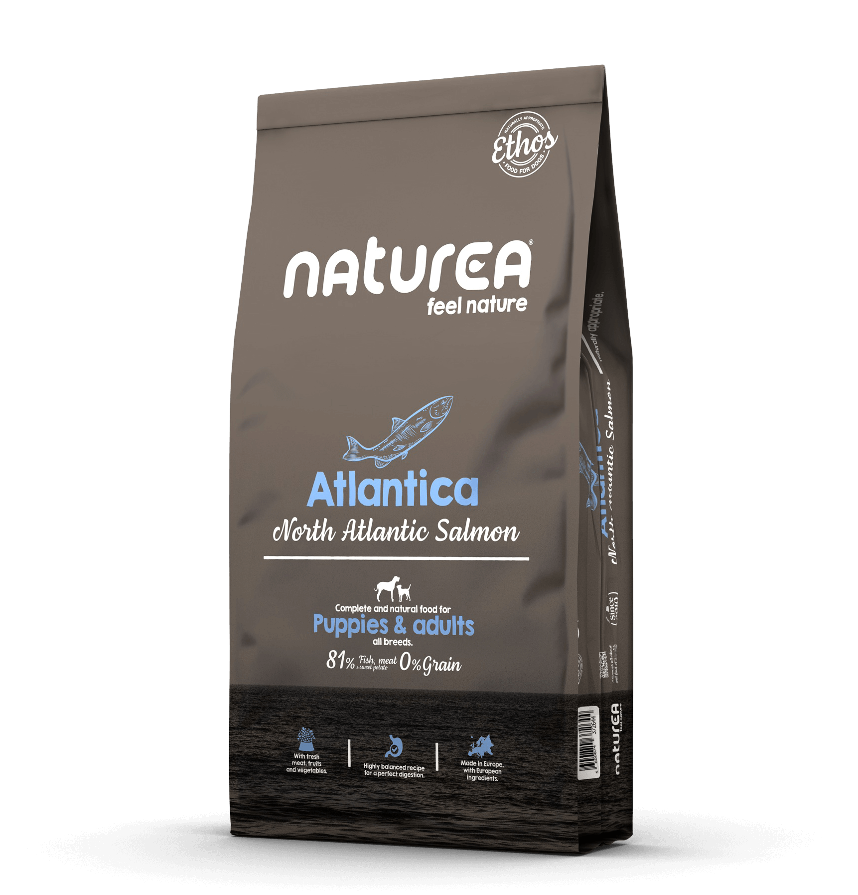 Naturea Atlantica hipoallergén lazacos kutyatáp csomagolás