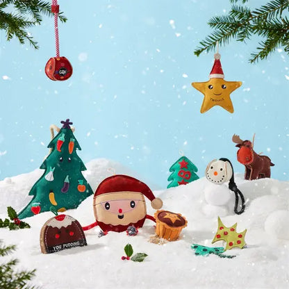 Környezetbarát karácsonyi játékok kutyáknak jutából és natúr bőrből