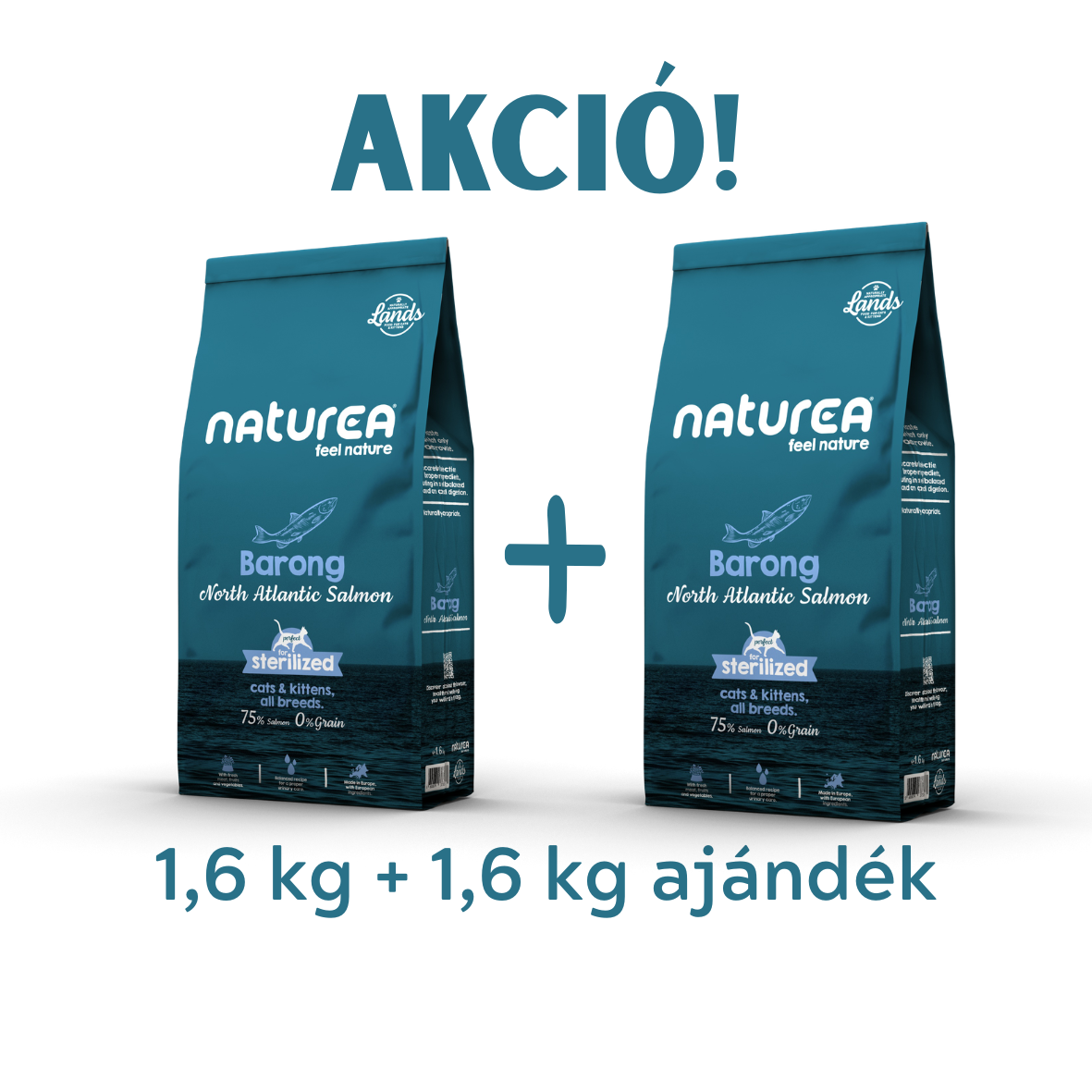Naturea BARONG – Gabonamentes Lazacos Száraztáp Kölyök, Felnőtt és Ivartalanított Macskáknak -1,6kg