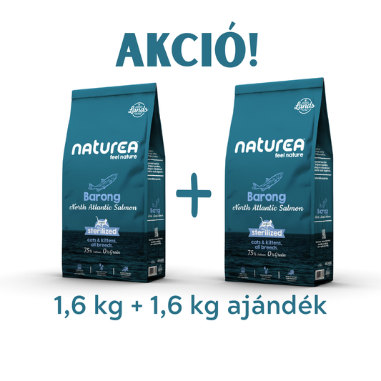 Naturea BARONG – Gabonamentes Lazacos Száraztáp Kölyök, Felnőtt és Ivartalanított Macskáknak -1,6kg