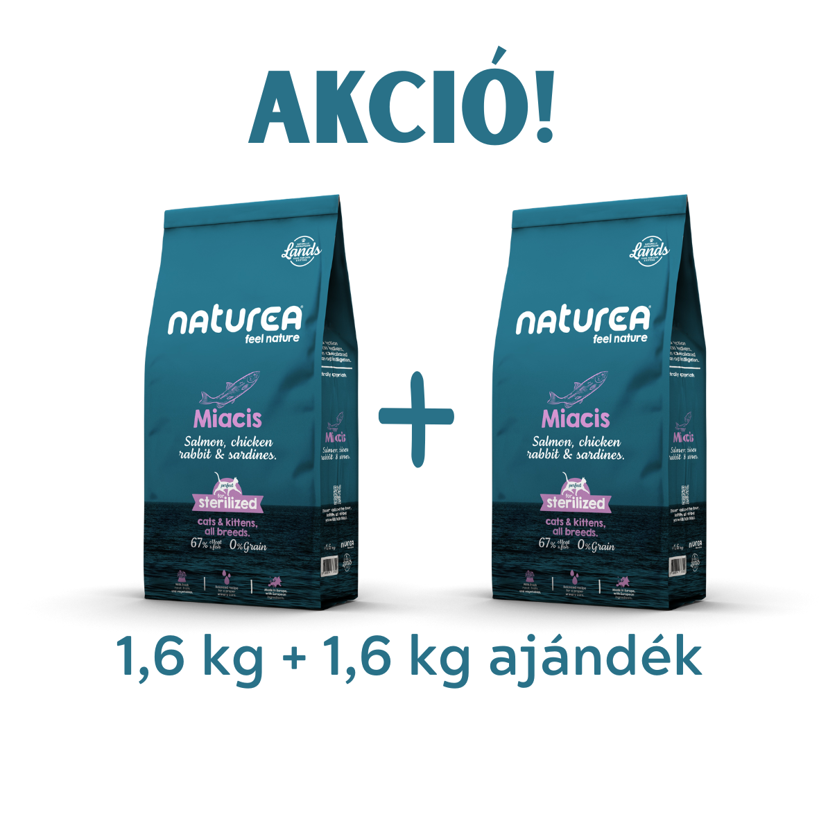 Naturea MIACIS – Lazac, Csirke, Nyúlhús Száraztáp Kölyök, Felnőtt és Ivartalanított Macskáknak 1,6kg