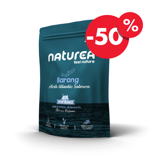 Naturea BARONG – Gabonamentes Lazacos Száraztáp Kölyök, Felnőtt és Ivartalanított Macskáknak 350gr