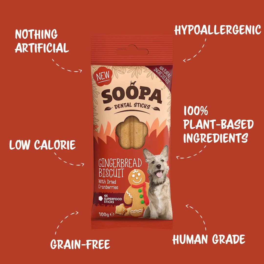 Soopa Dental sticks - Fogtisztító Rúd - Gingerbread biscuit - Limitált kiadás - 100gr