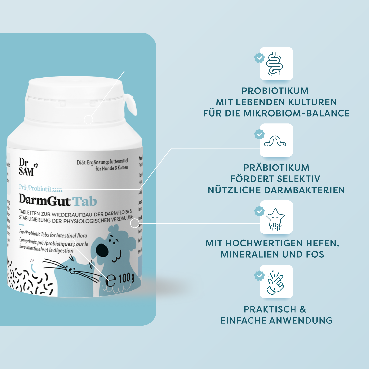 Dr SAM DarmGut Tab - pre és probiotikum kutyáknak és macskáknak - hasmenésre, emésztési problémákra