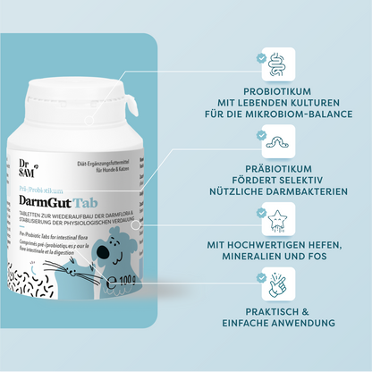 Dr SAM DarmGut Tab - pre és probiotikum kutyáknak és macskáknak - hasmenésre, emésztési problémákra