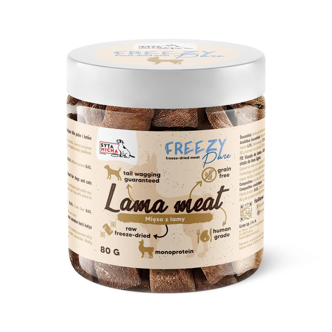 Syta Micha FREEZY Pure liofilizált lámhús kutyáknak 80 g – hipoallergén jutalomfalat