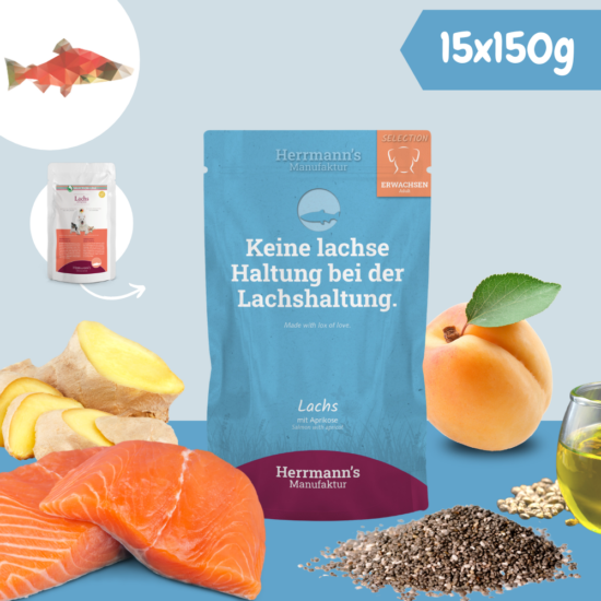 Herrmanns's Lazac párolt menü kutyáknak - bio sárgabarack, bio chia mag 150 g