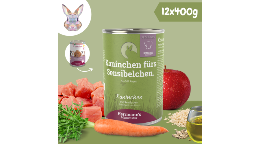 Herrmanns's Nyúlhús párolt menü kutyáknak - bio sárgarépa, bio alma