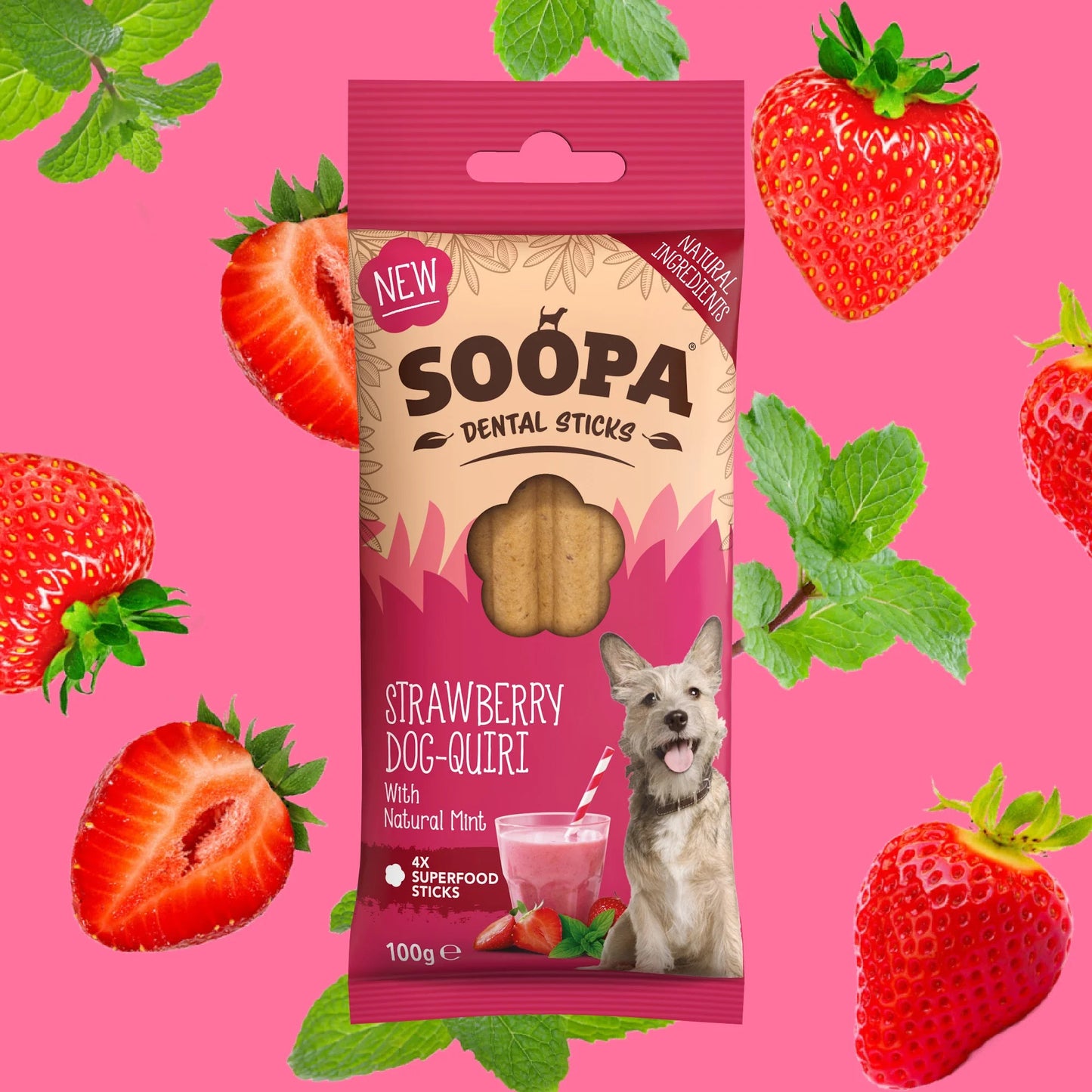 Soopa Fogtisztító Rúd - Strawberry Dog-Quiry - Limitált kiadás - 100gr