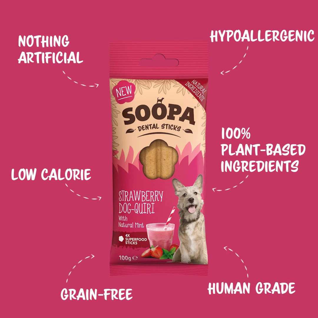 Soopa Fogtisztító Rúd - Strawberry Dog-Quiry - Limitált kiadás - 100gr