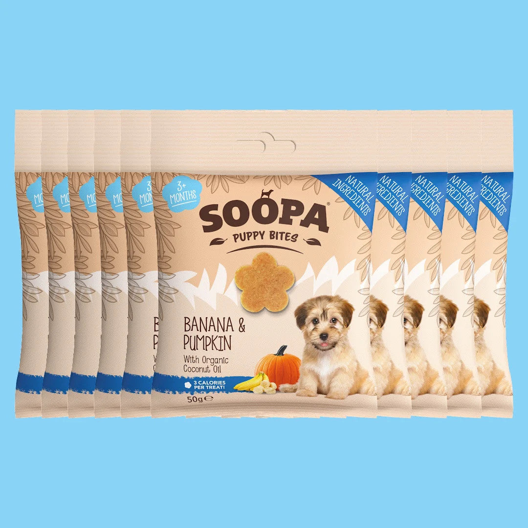 Soopa Egészséges Jutalomfalat Kölyökkutyáknak- banán és sütőtök - 50gr